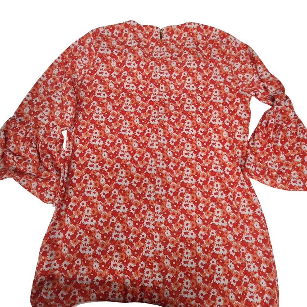 Michael Kors Floral Print Bell Sleeve Dress Womens Red Orange‎